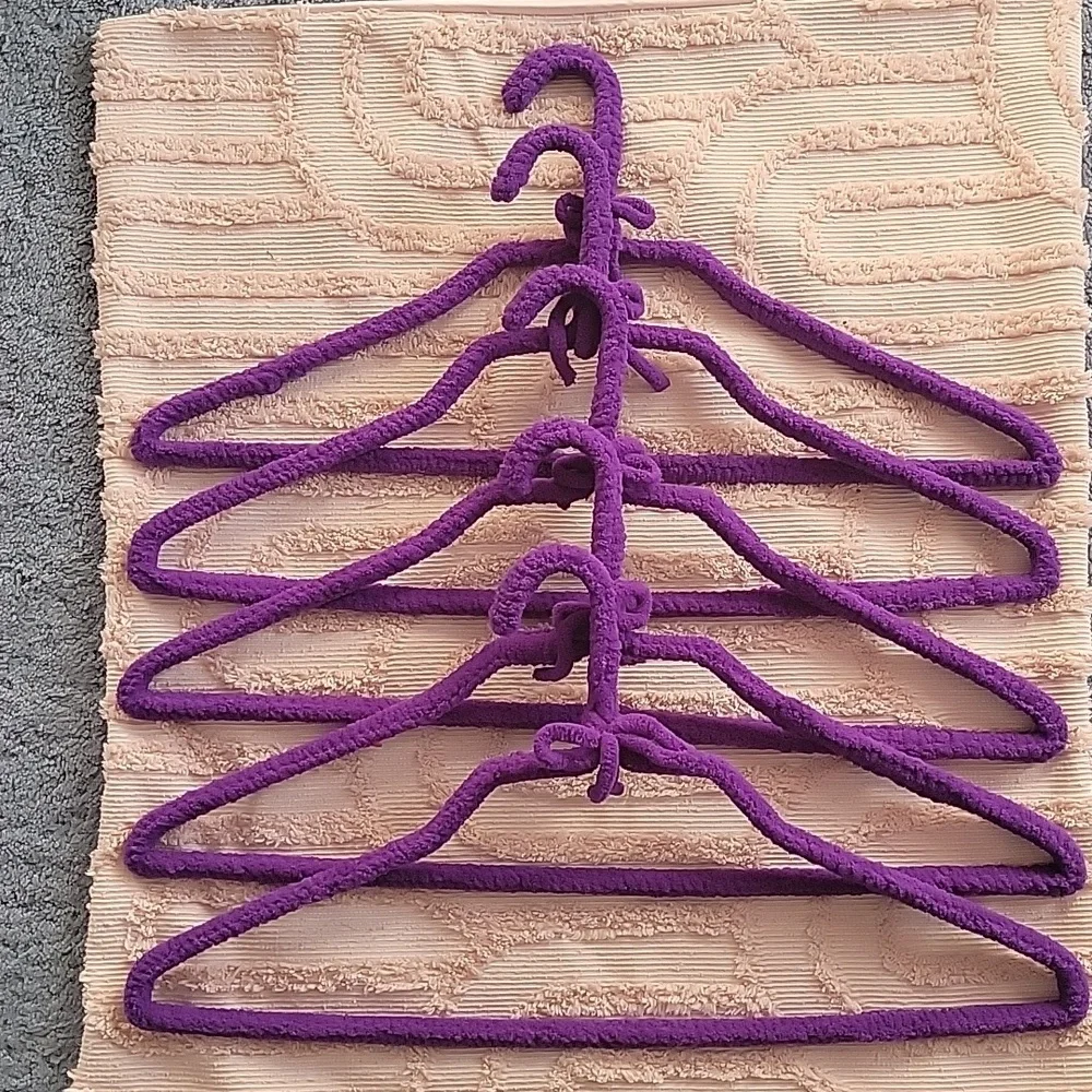 Handmade Hangers, set of five. Purple, new.